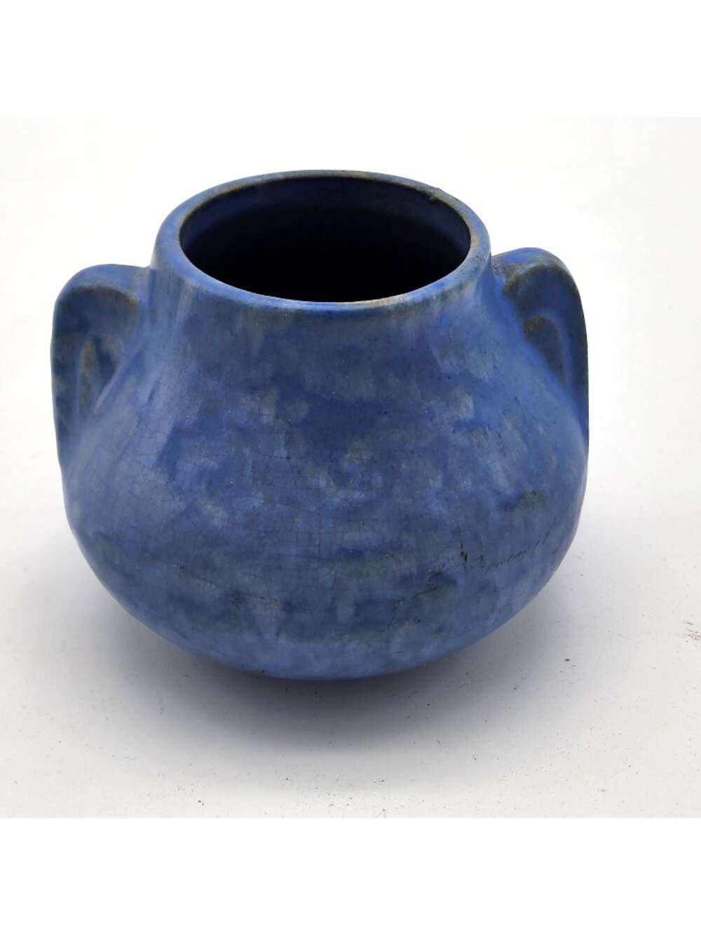 Brush McCoy Art Vellum 1930s Art Deco Pottery Mottled Matte Blue Fawn Vase 716